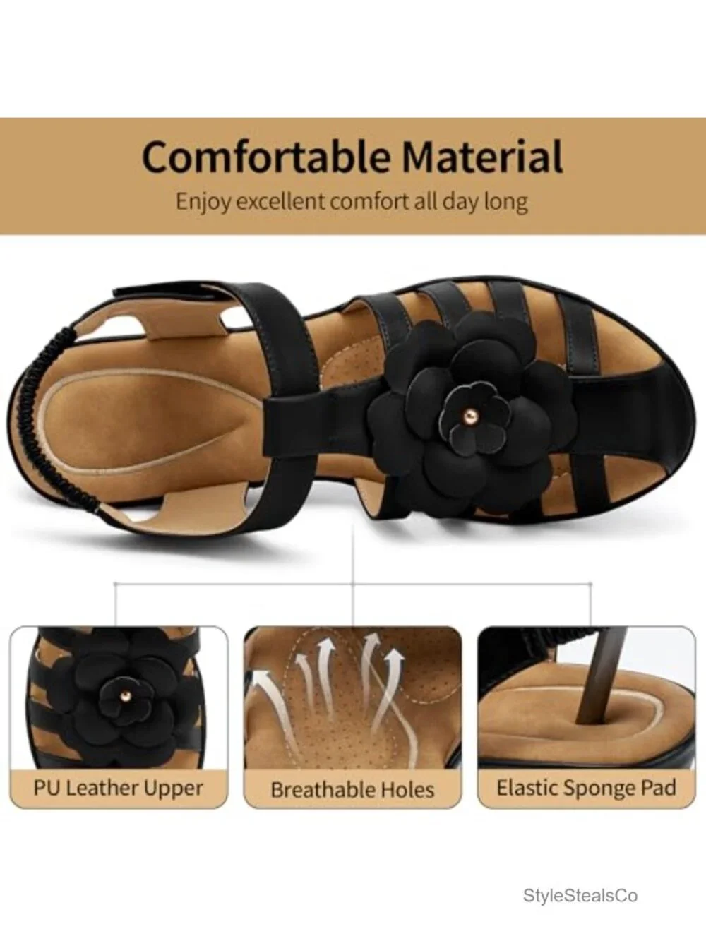 PU Leather Wedge Sandals Closed Toe Adjustable Strap Walking Fisherman Shoes